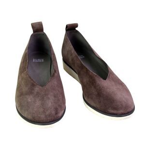 Eileen Fisher BROWN GENUINE LEATHER SUEDE WEDGE 1" ROUND TOE LOAFER SHOES Sz 9.5